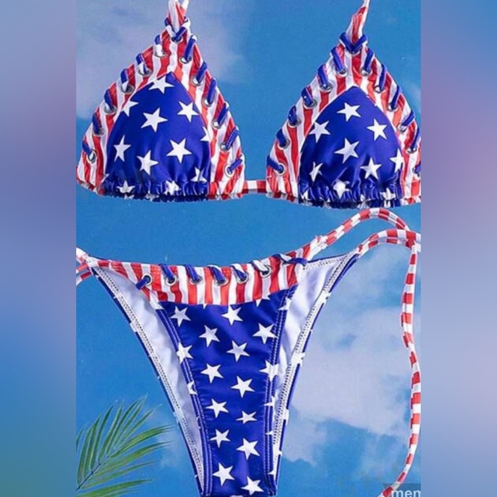 🇺🇸 American Flag Red Stripes & Stars String Bikini Set